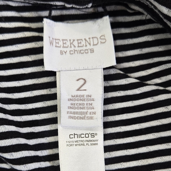 Chico's Weekends Black White Reversible Polka Dot Stripe Hooded Vest Pockets - Picture 10 of 11